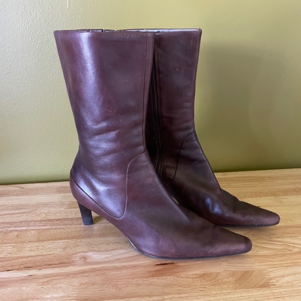 Y2K Nine West Brown Leather Pointed Toe Boots